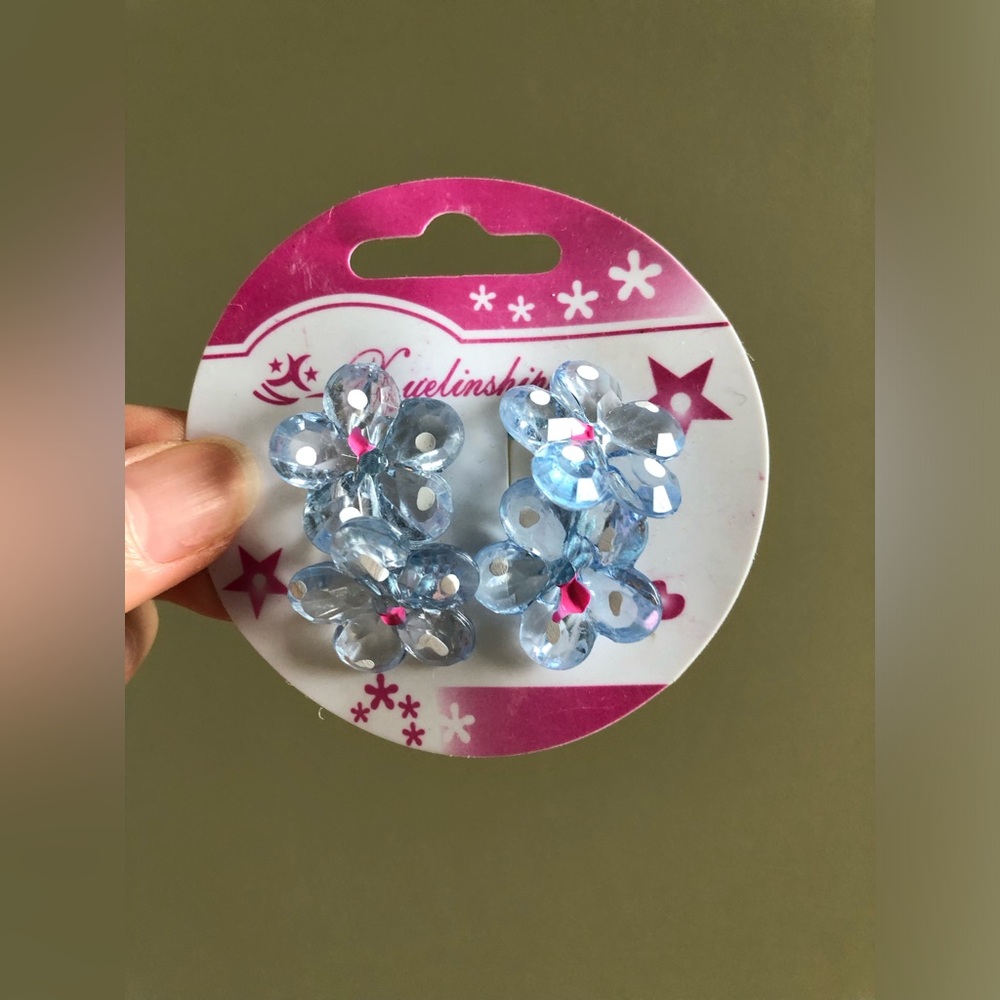 New Women Girls Light Blue clear flower hair ties hair accessory  (set of 2)